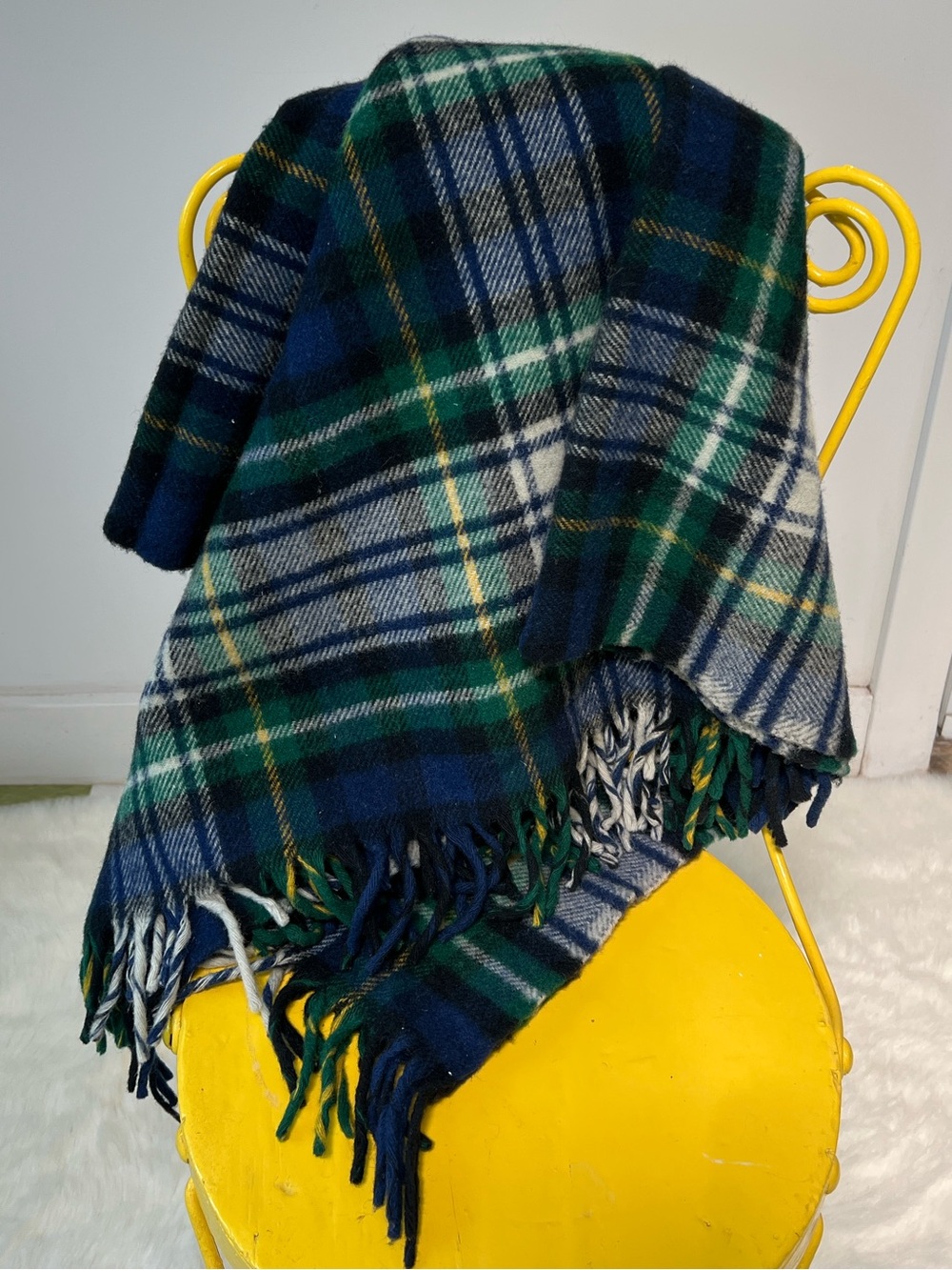 Pure Wool Faribo Plaid Throw Blanket Made in USA 48”x42”